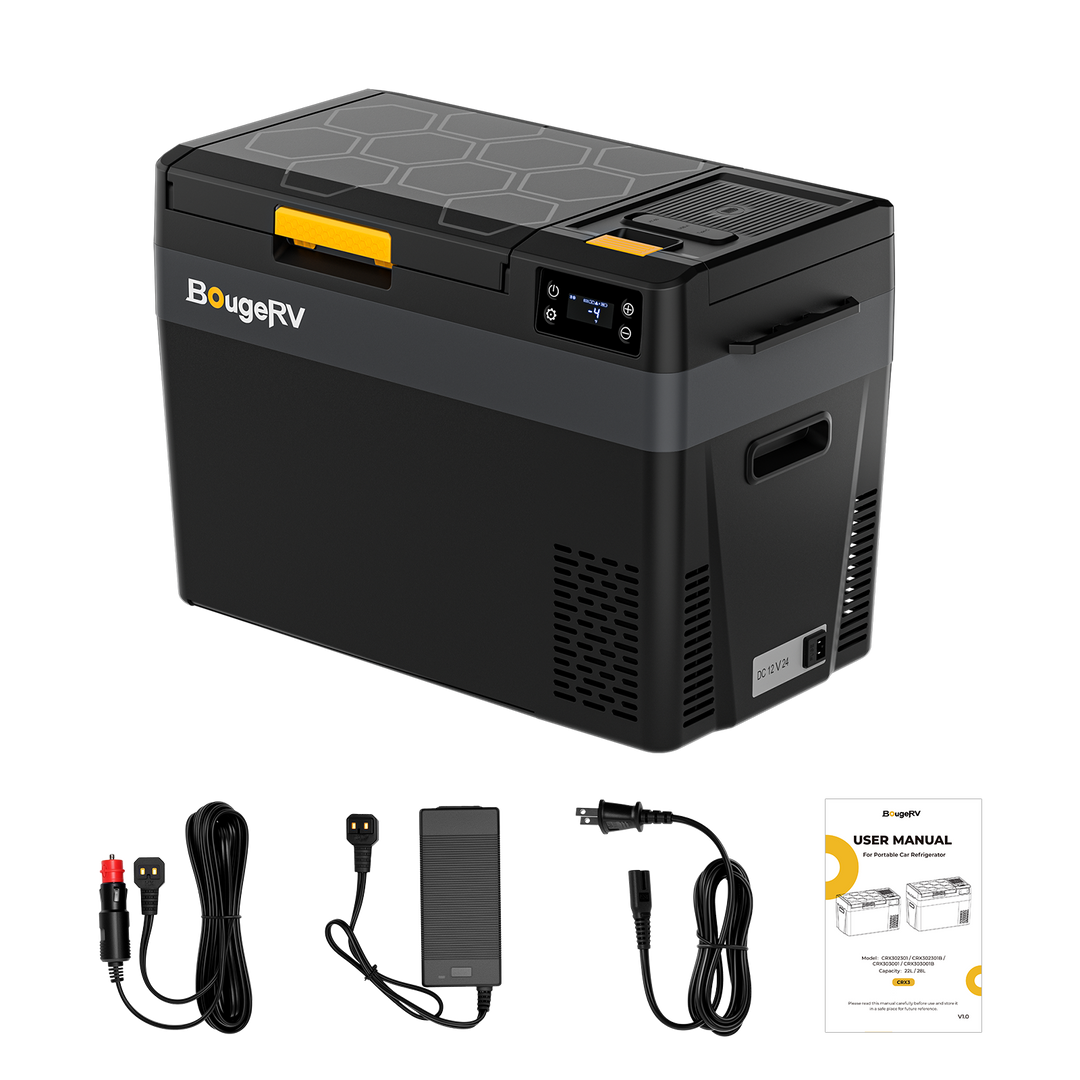 BougeRV New CRX3 28L 12V Portable Electric Cooler Fridge with 240Wh Battery